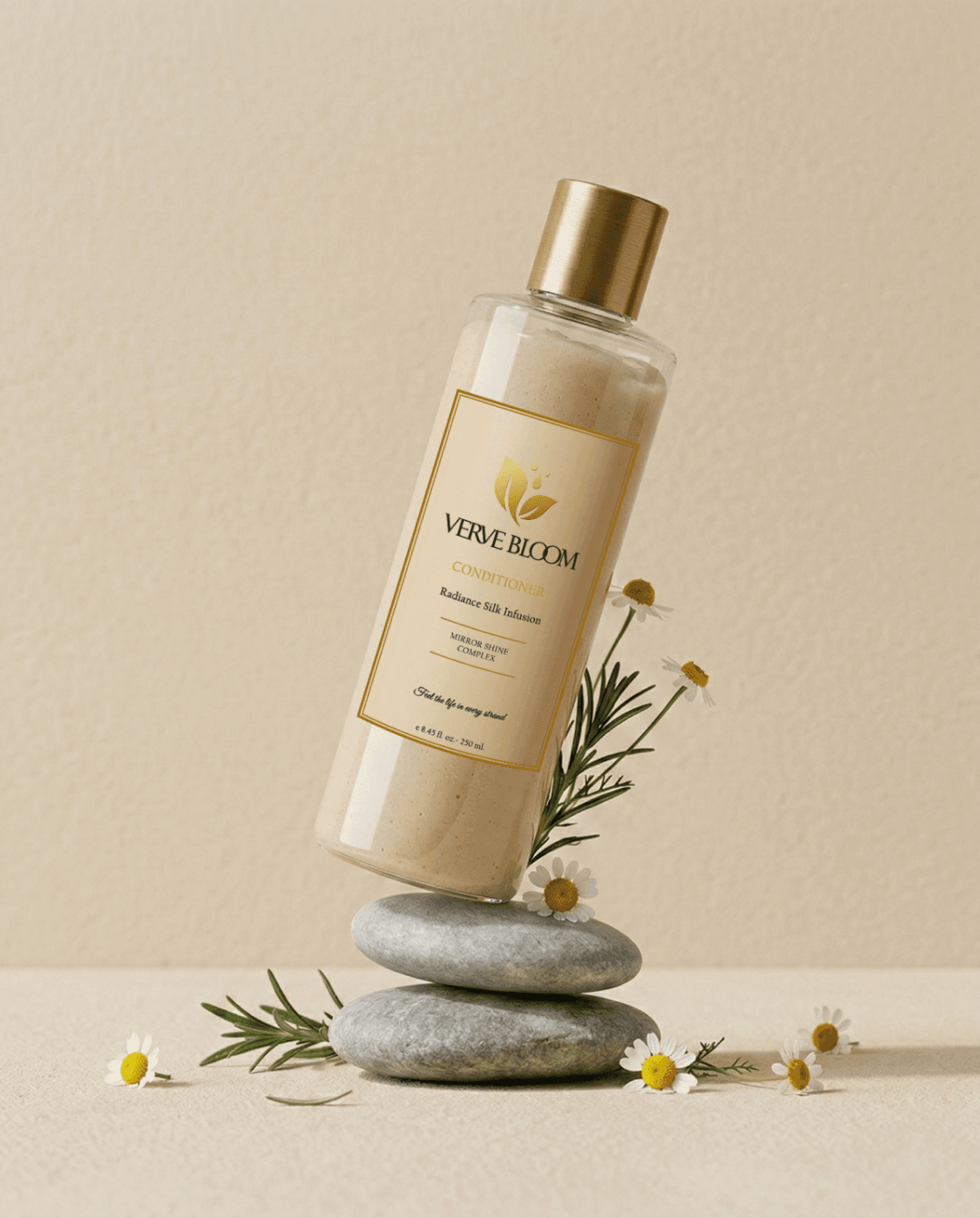 Verve Bloom organic botanical hair growth treatment bottle in natural setting